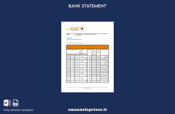 modello Excel di estratto conto bancario Burkina Faso Banque Atlantique in stile